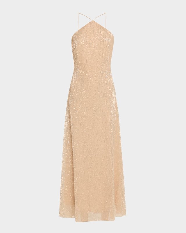 Denise Sleeveless Sequin Halter Midi Dress